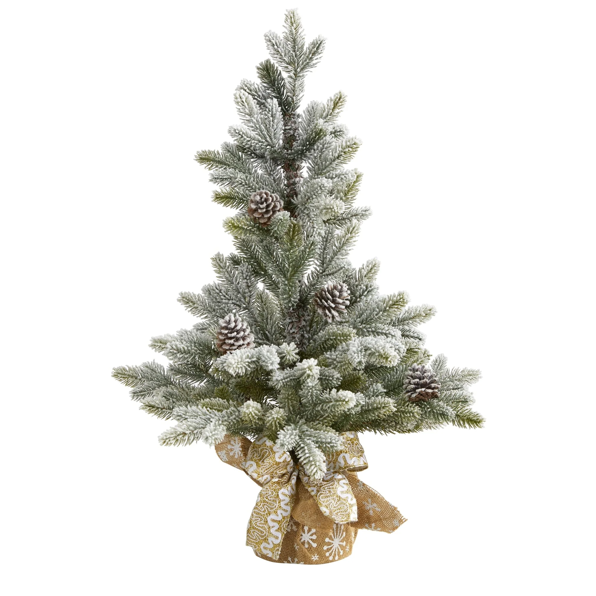 2' Potted Flocked Artificial Christmas Tree with Pinecones, Unlit - 2 Foot