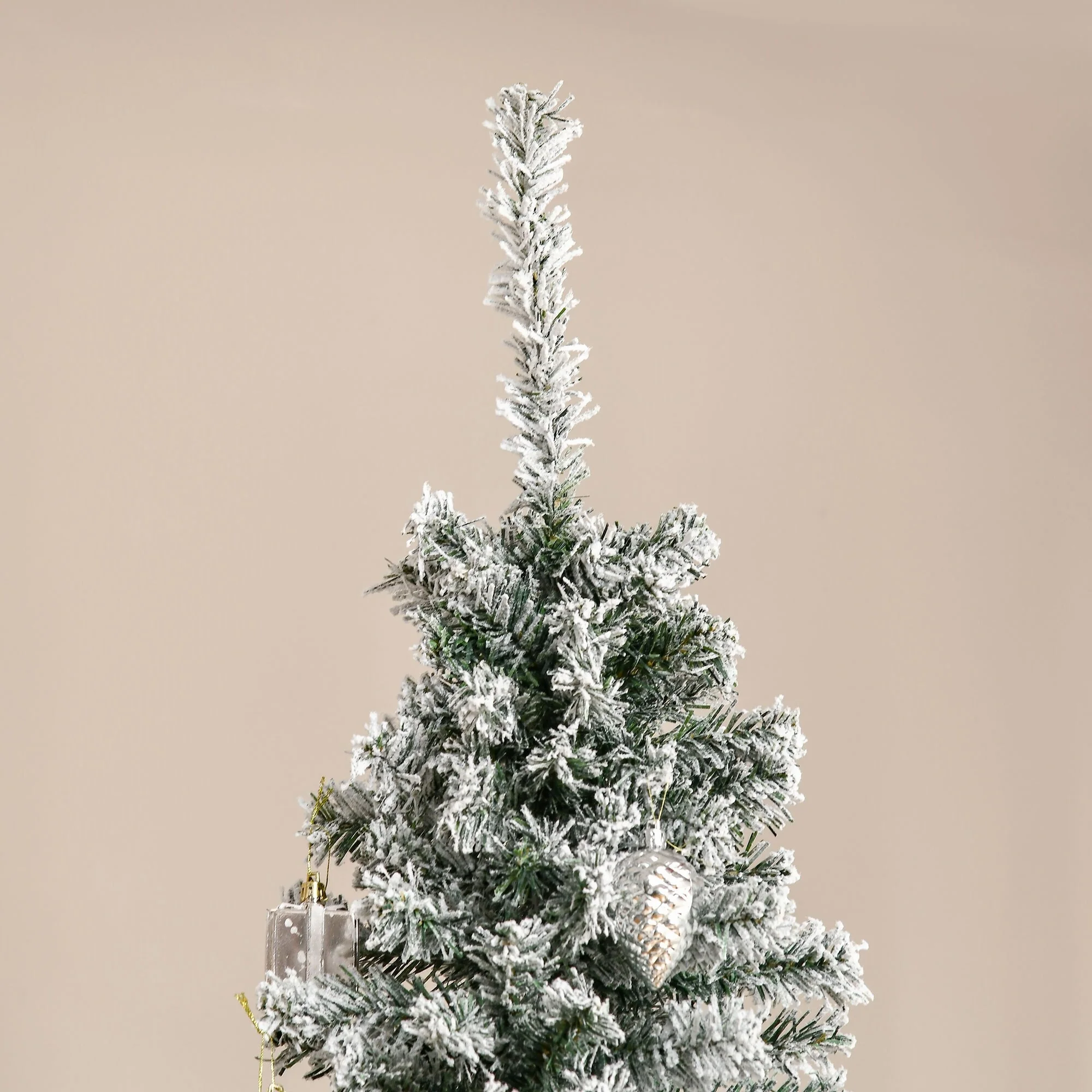 7.5' Snow-Flocked Slim Artificial Christmas Tree with 738 Tips, Unlit and Realistic