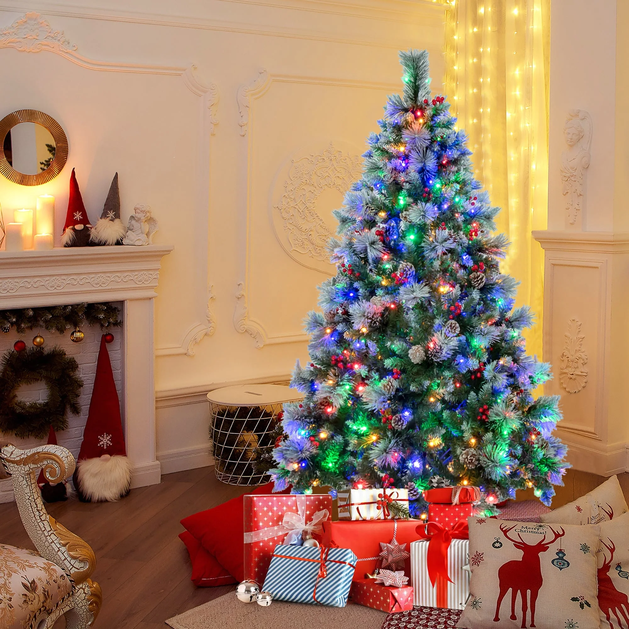 Gymax 6 FT Pre-Lit Artificial Christmas Tree Hinged Xmas Tree w/ 350
