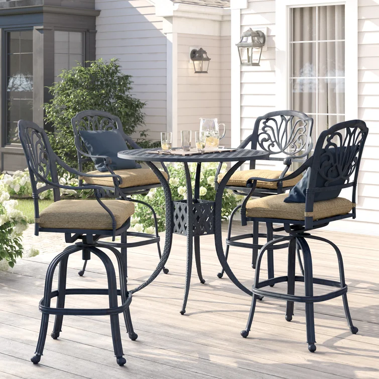 Lebanon 5-Piece Patio Bar Set with Cushions and 42'' Round Bar Table