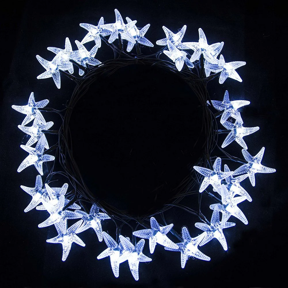 ALEKO Solar 30 LED White Starfish Christmas Holiday Light Lot of 2