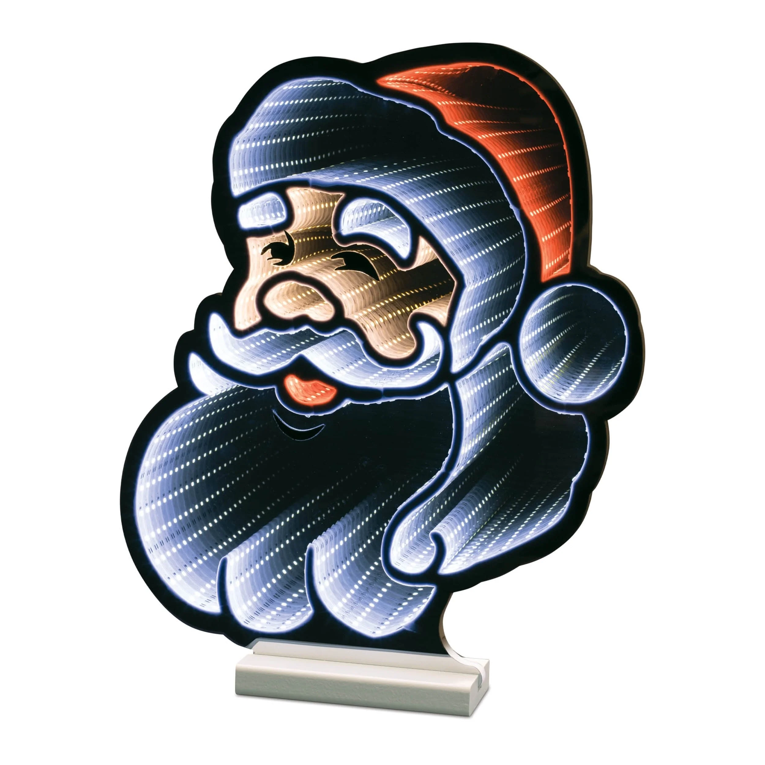 Acrylic Santa Head Light with Infinity Glow 16 inches Festive Decor - 13.25” x 2.75” x 16” (L x W x H)