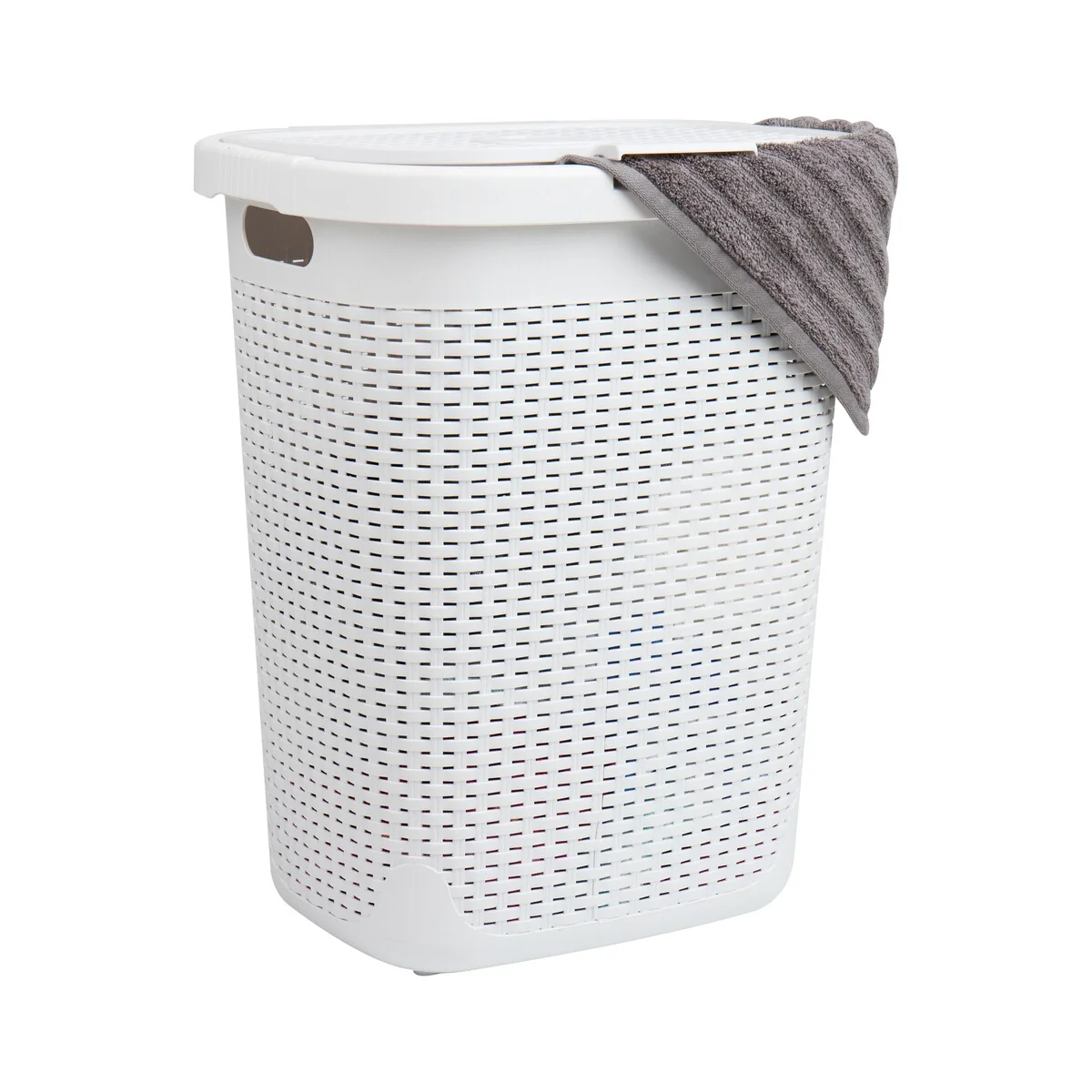 Mind Reader 50L Slim Laundry Hamper, Clothes Basket, Lid, Wicker Design, Plastic, 17.65