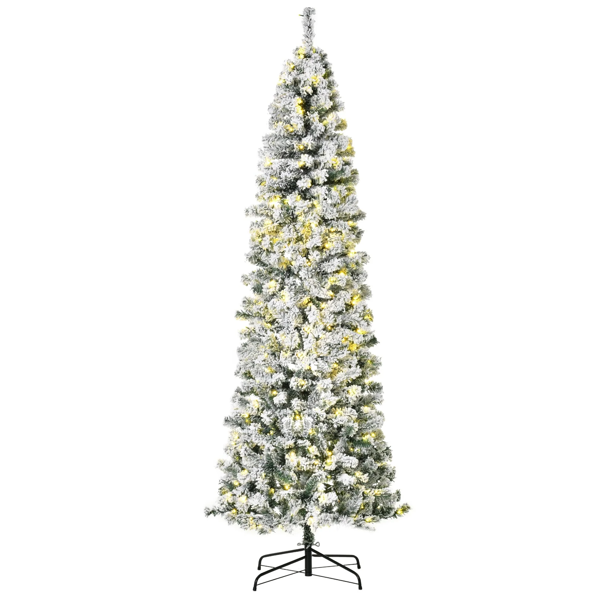 Slim 7.5ft Pre-Lit Douglas Fir Christmas Tree with Snow-Flocked Branches, 350 LED Lights & Sturdy Base