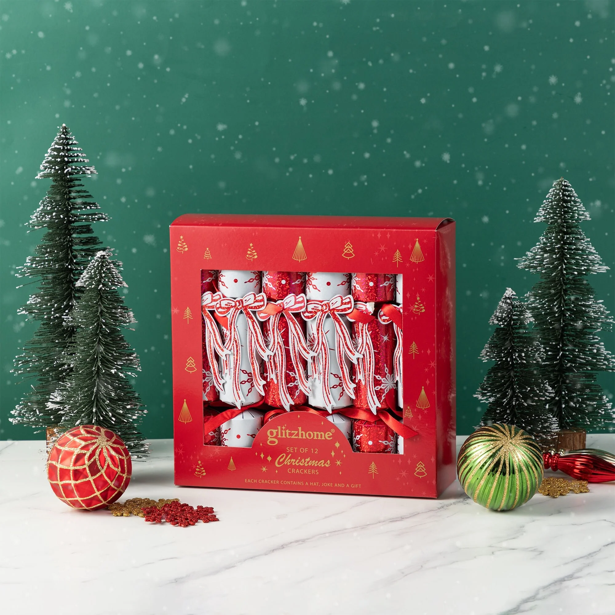 Glitzhome 12 Pack Christmas Snowflake with Bow Party Cracker with Gift Contents