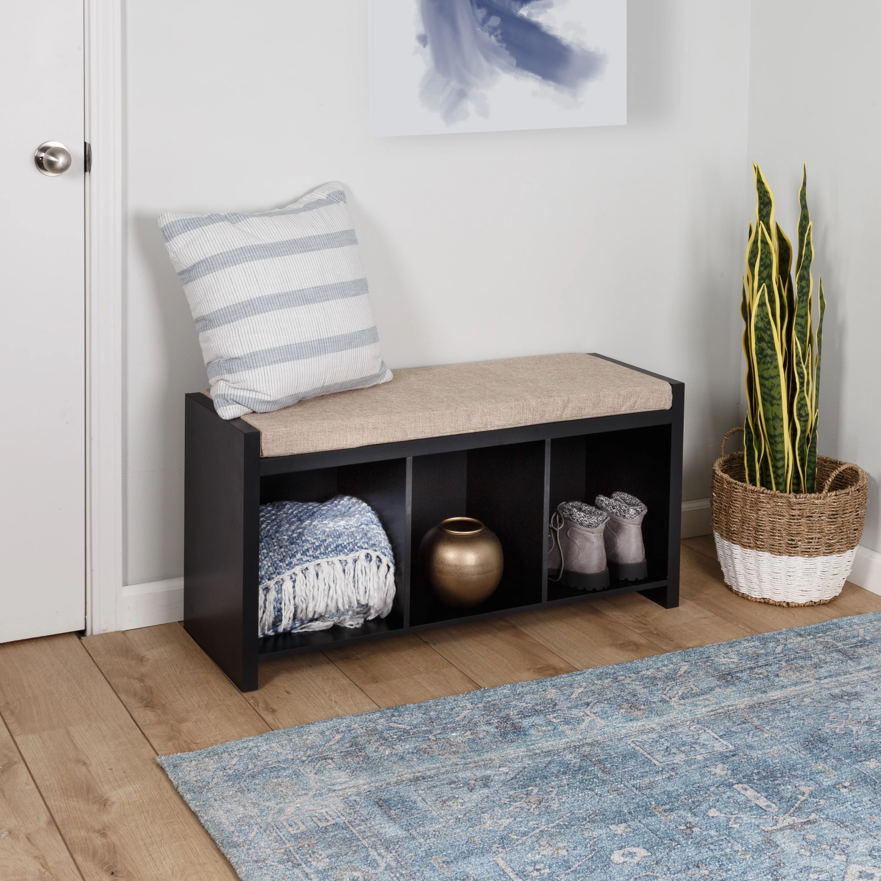 Honey-Can-Do MDF and Linen 3-Cube Storage Bench with Cushion
