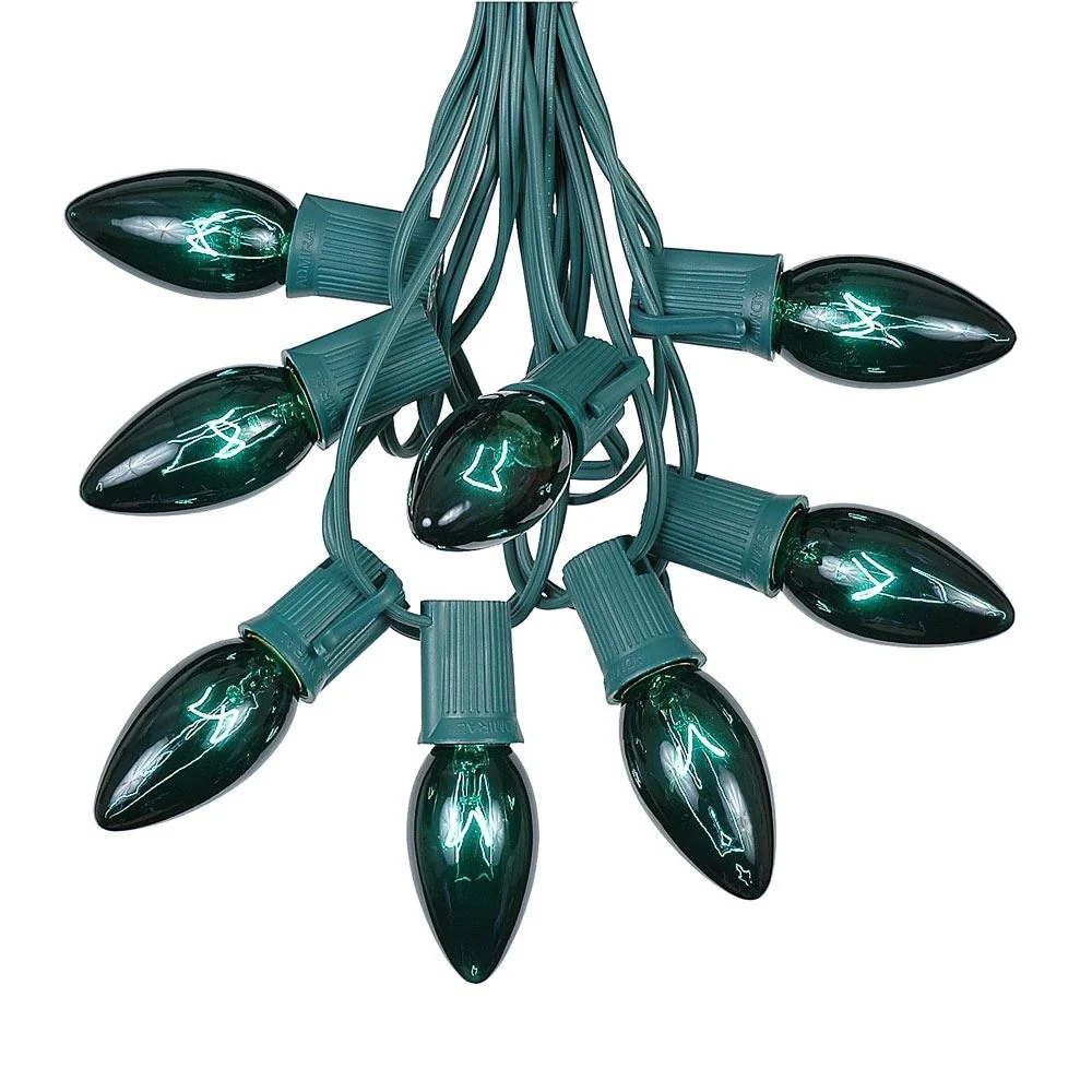 100 Foot C9 Christmas Light Set, Hanging Patio String Lights, Green Wire