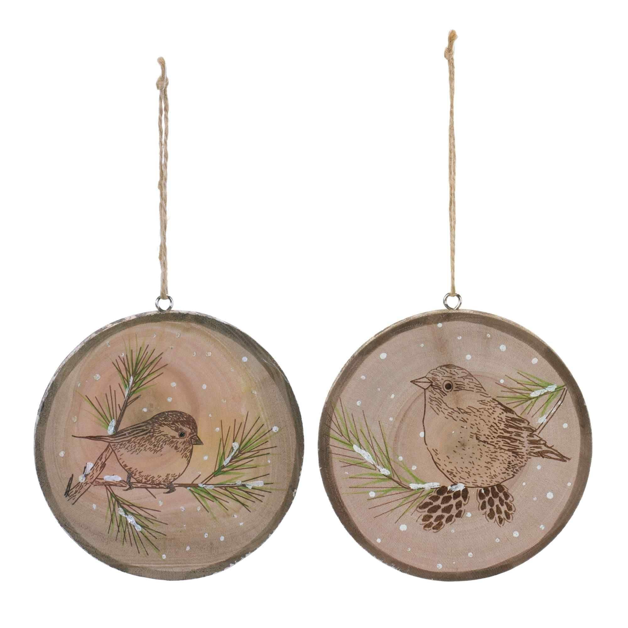 Club 12 Brown Green Bird on Tree Christmas Disc Ornaments 4.25