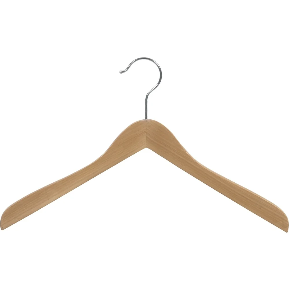 Concave Wooden Top Hanger with Natural Finish, Thick Curved Coat Hangers with Chrome Swivel Hook for Jackets or Fine Shirts