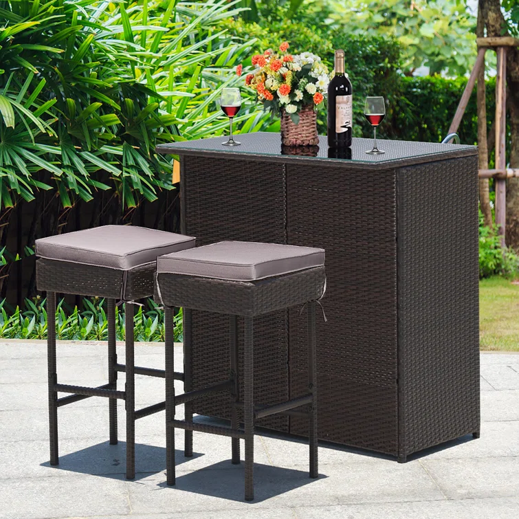 Cahmari 2 - Person Rectangular Outdoor Dining Set with Cushions