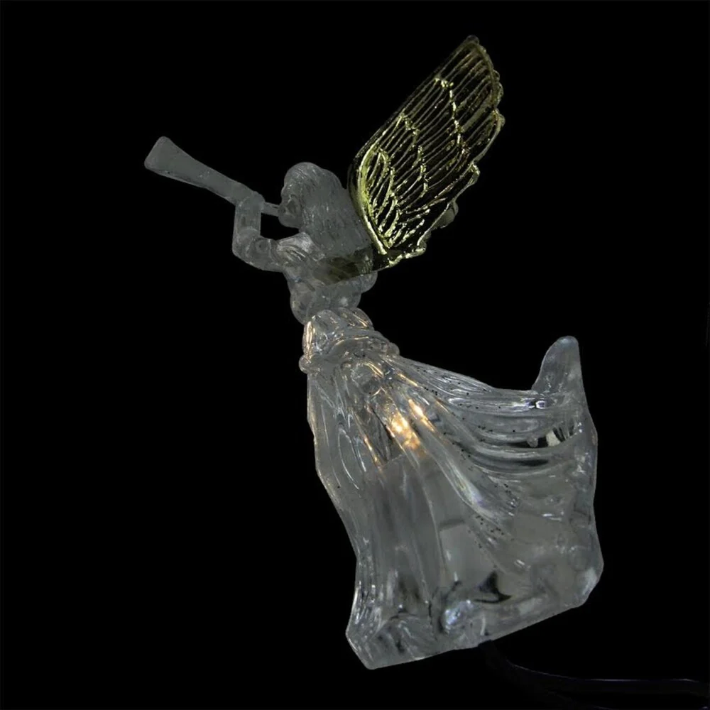 Set of 10 LED Lighted Gold and Clear Trumpeting Angel Christmas Lights
