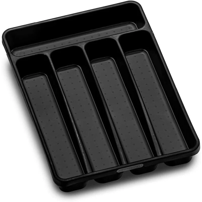 Mini 5-Compartment Plastic Silverware Tray for Drawer Organizer,Carbon