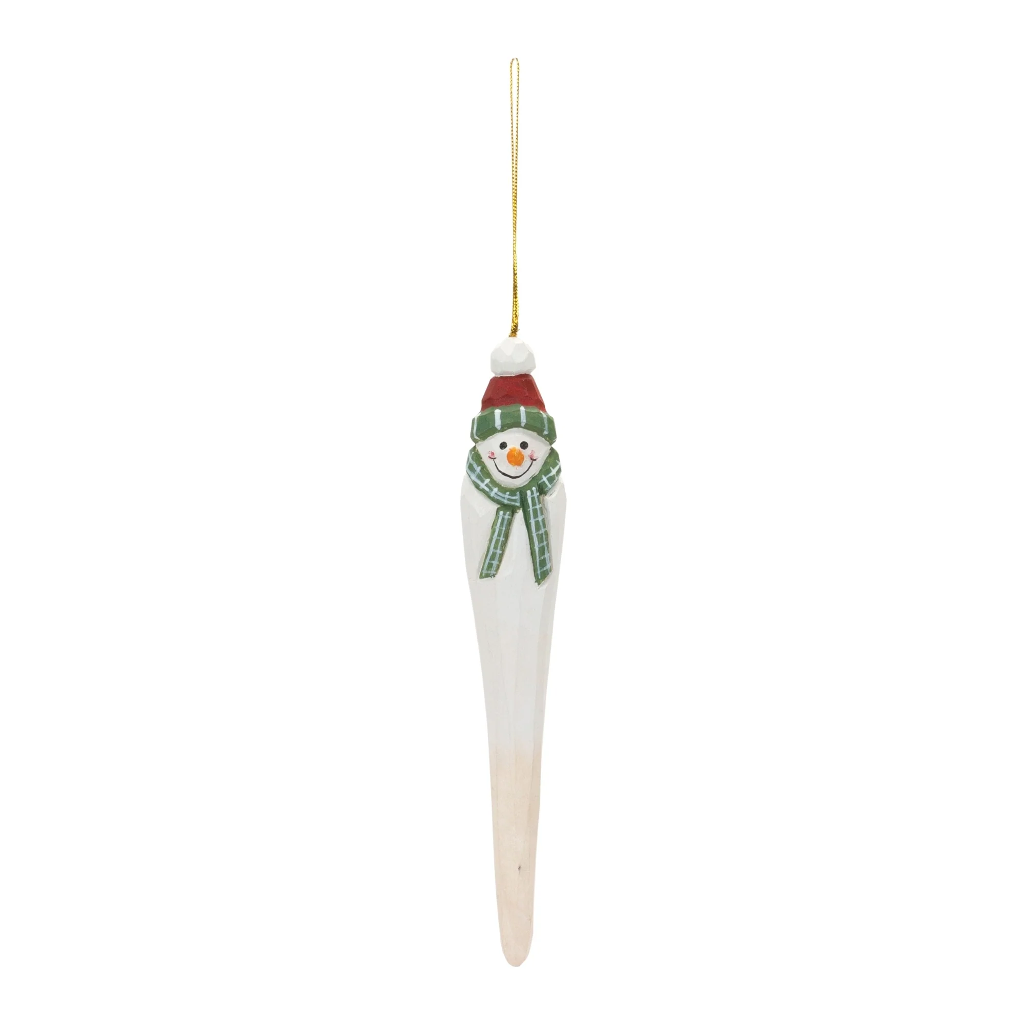 Smiling Snowman Carved Wooden Drop Christmas Ornaments - 7.25