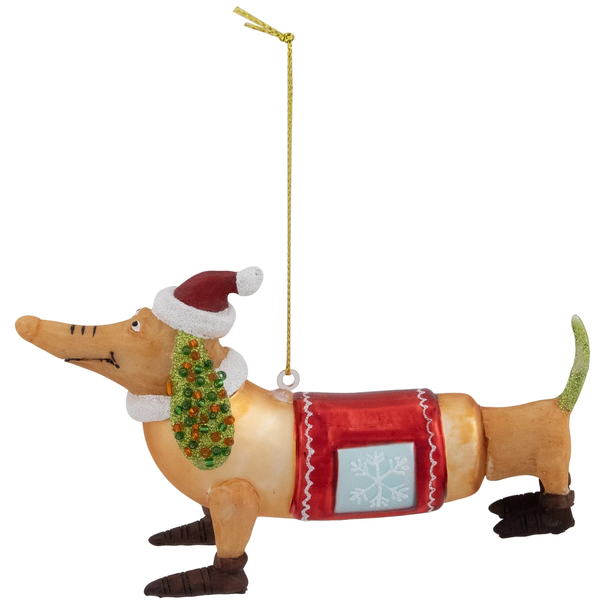 Dachshund Dog with Santa Hat Glass Christmas Ornament - 5.75