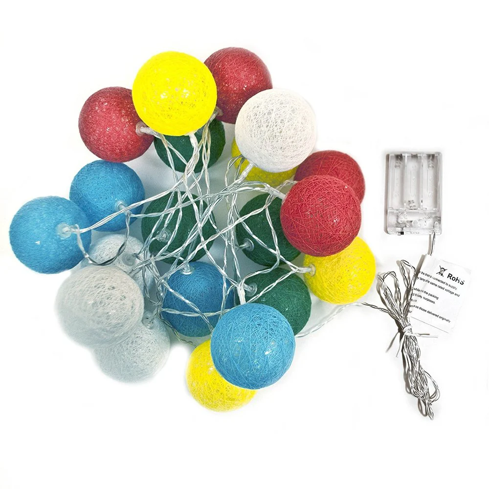 ALEKO Battery 20 LED Cotton Balls Christmas Light 7 ft Lot of 2