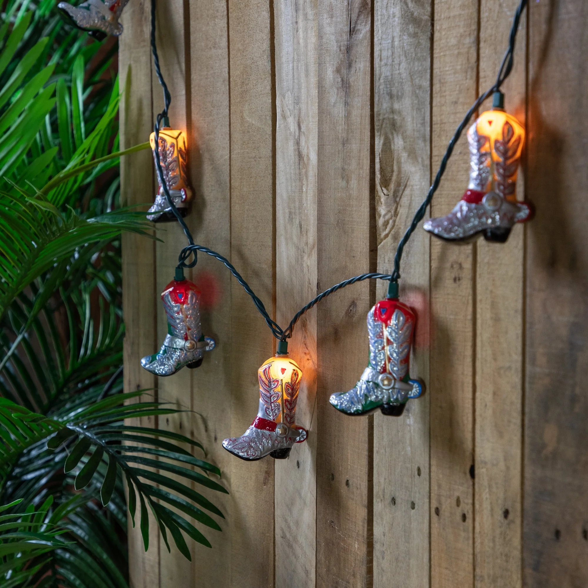 Cowboy Boots Indoor Outdoor Patio Light Set - 6' Green Wire - 10ct