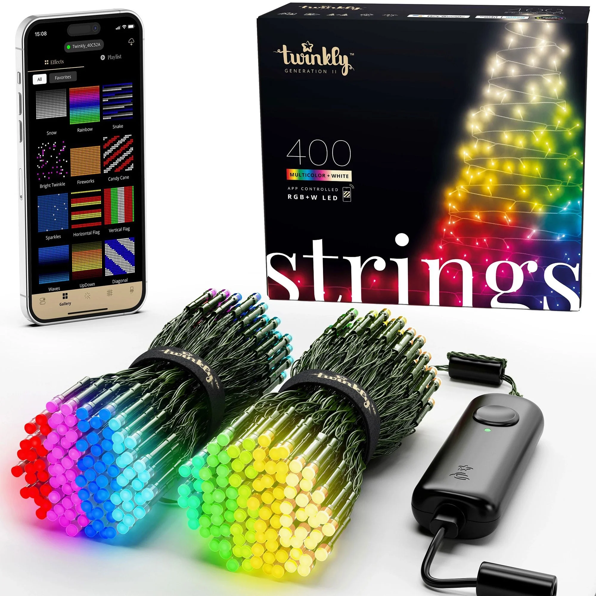 Twinkly Strings App-Controlled Smart LED Christmas Lights 400 RGB+White (2 Pack) - 2.59