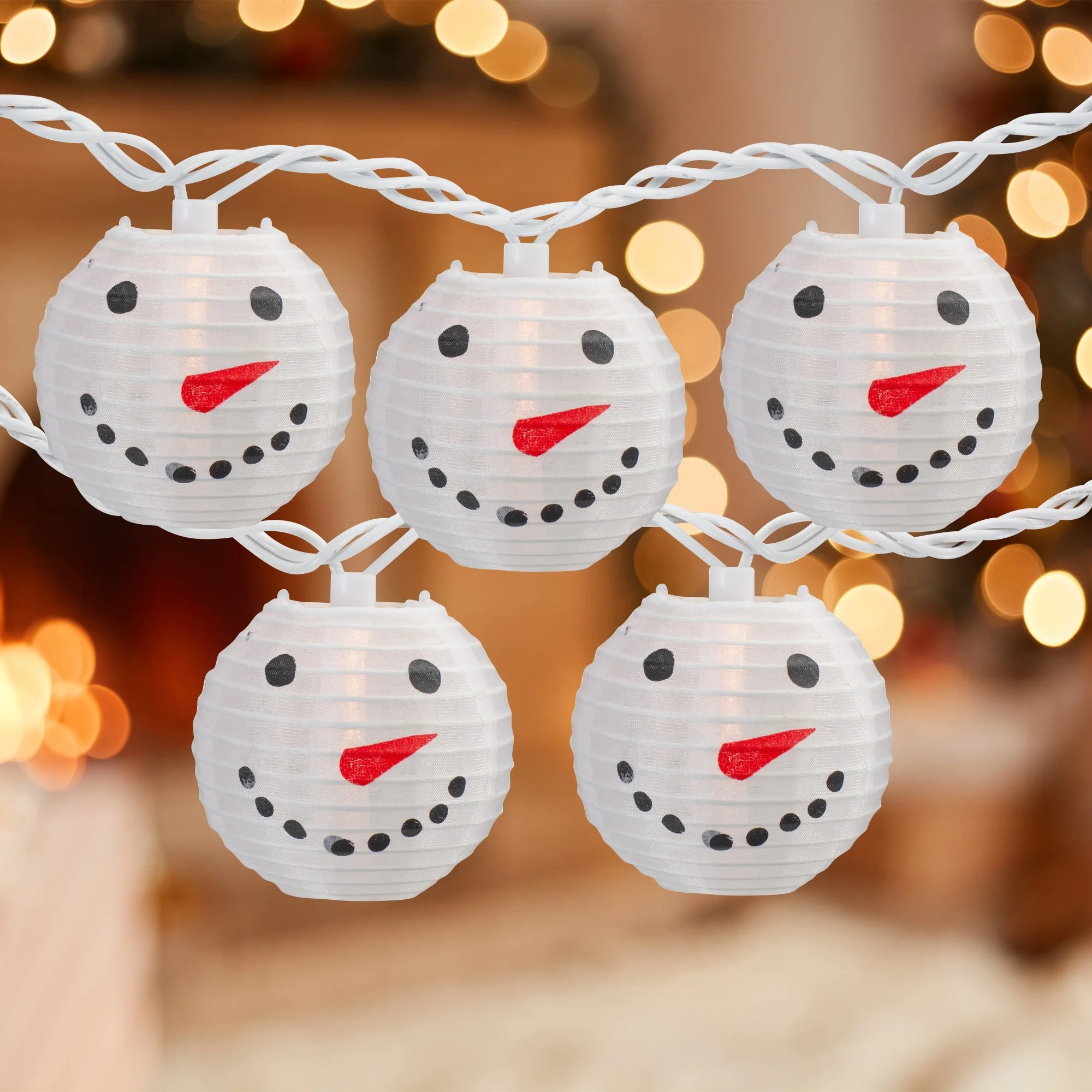 10 Count White Snowman Paper Lantern Christmas Lights 8.5ft White Wire