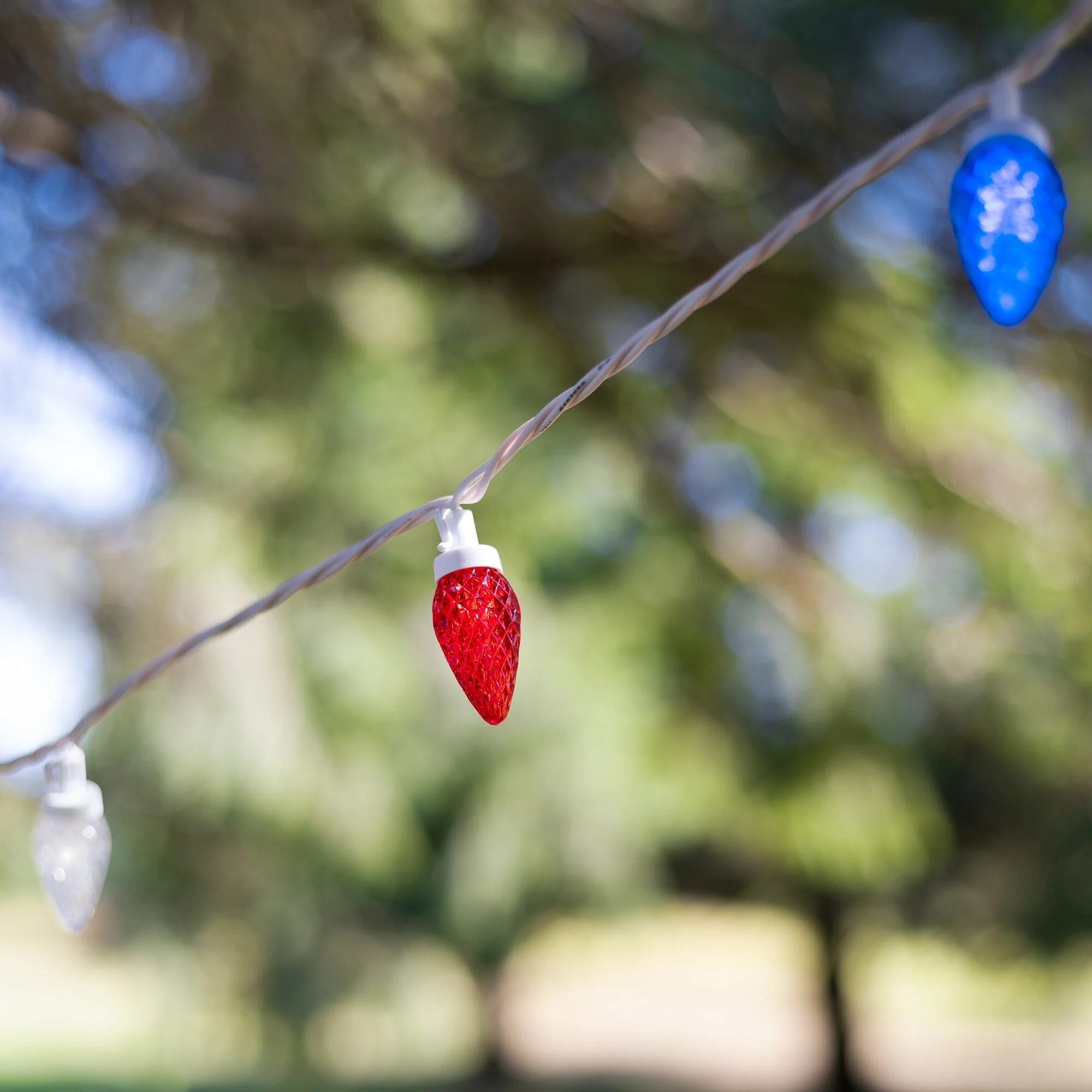 Patriotic LED C9 Faceted Christmas Lights - Red, White and Blue - 66' White Wire - 100ct