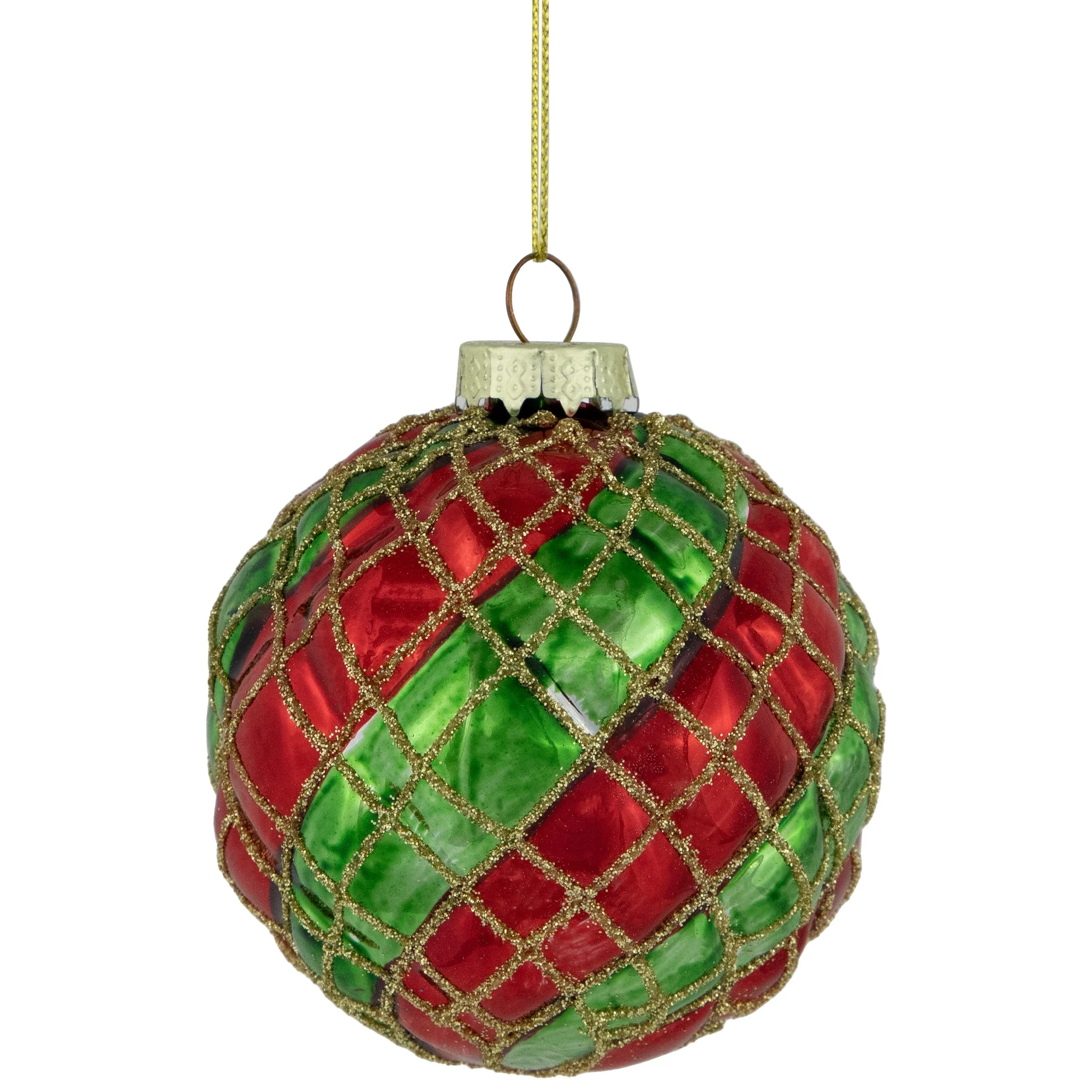 Glitter Lattice Striped Christmas Glass Ball Ornaments - 3