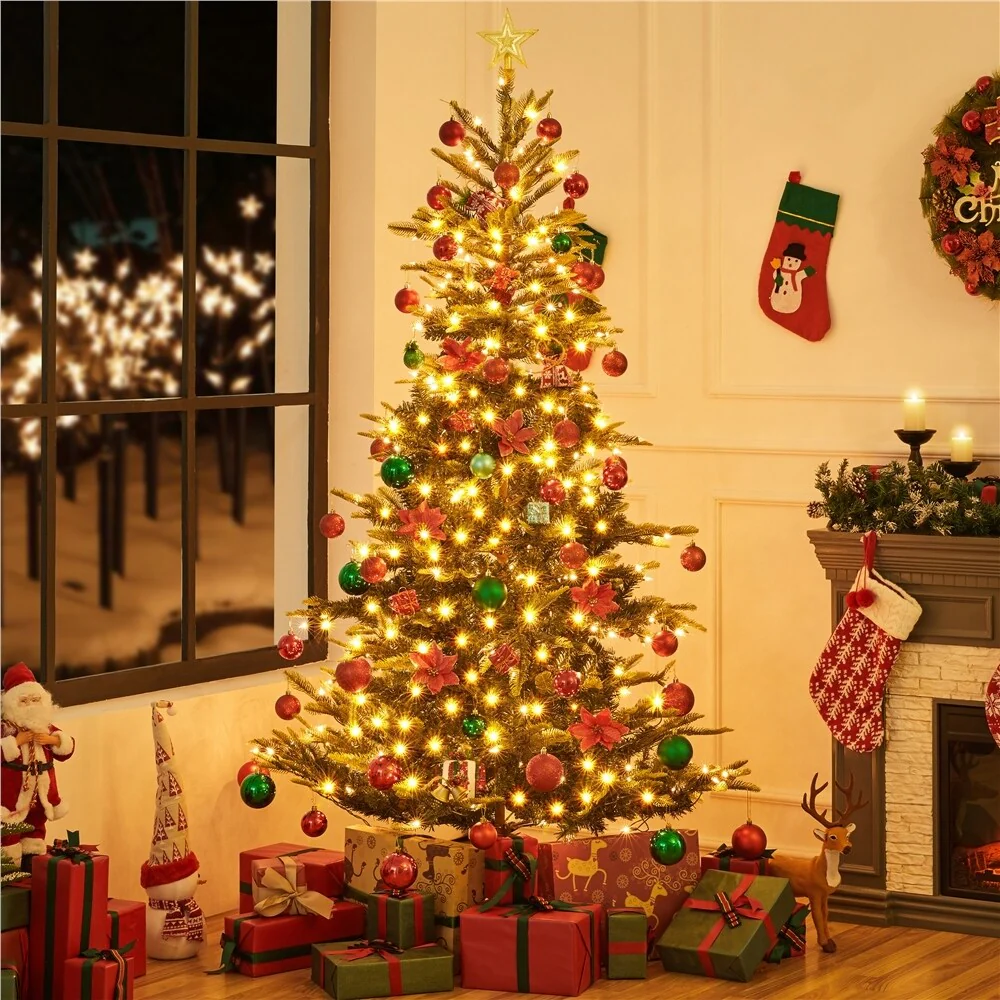 Yaheetech Pre-Lit Christmas Tree Artificial Christmas Tree with Warm White Incandescent Lights
