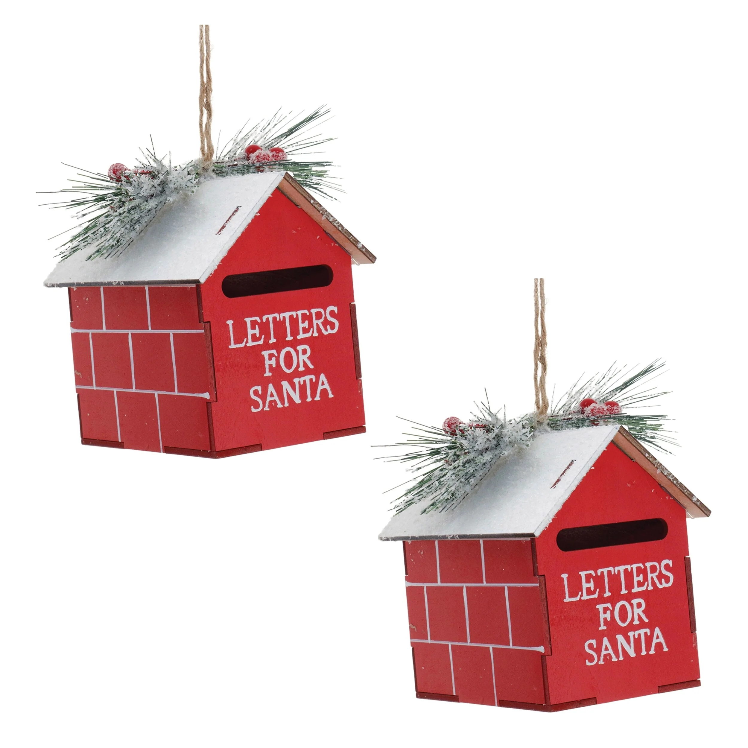 Set of 2 Mailbox Ornaments Red White Snow Accents Christmas Decor - 4.25