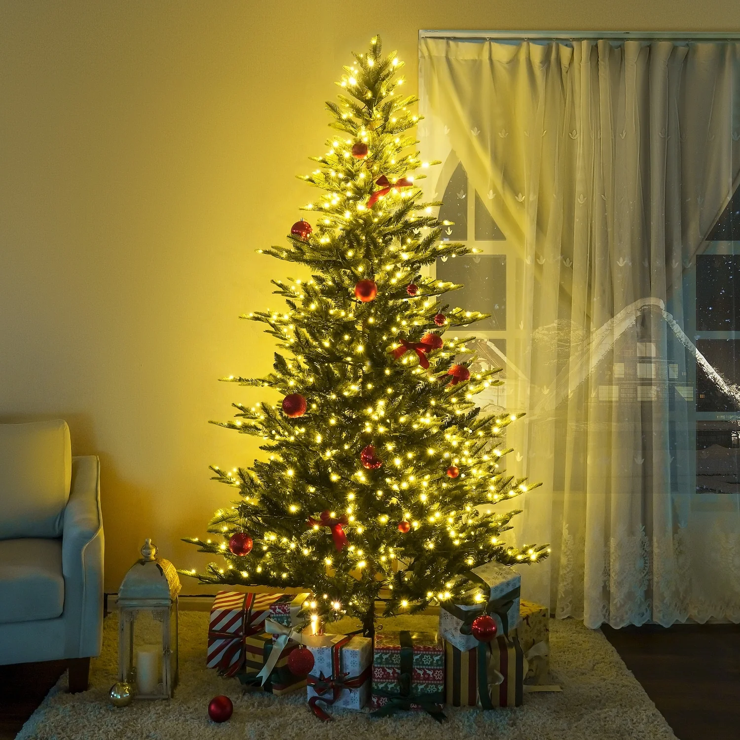 Prelit Artificial Christmas Tree – Realistic Nordic Design with Warm LED Lights for a Cozy Holiday Ambiance