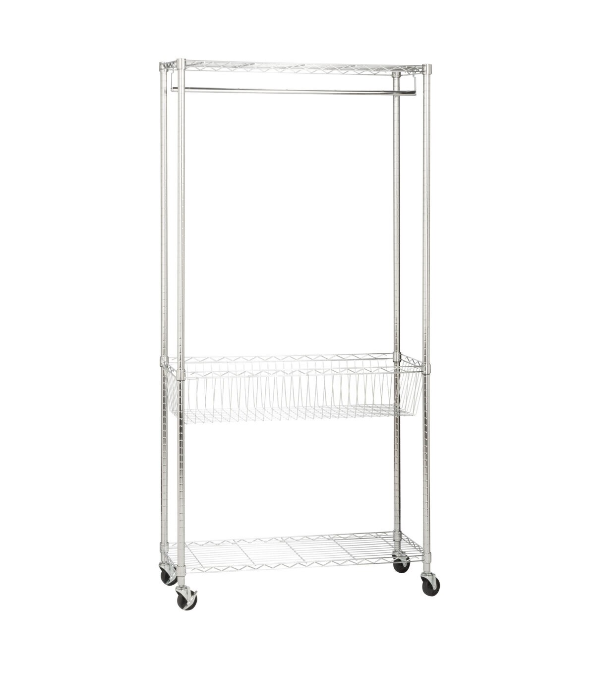 Honey Can Do 36 x 76 Chrome Rolling Laundry Clothes Rack With Shelves