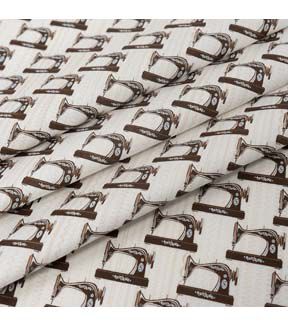 SINGER Sewing Machines on White Cotton Fabric by Keepsake Calico