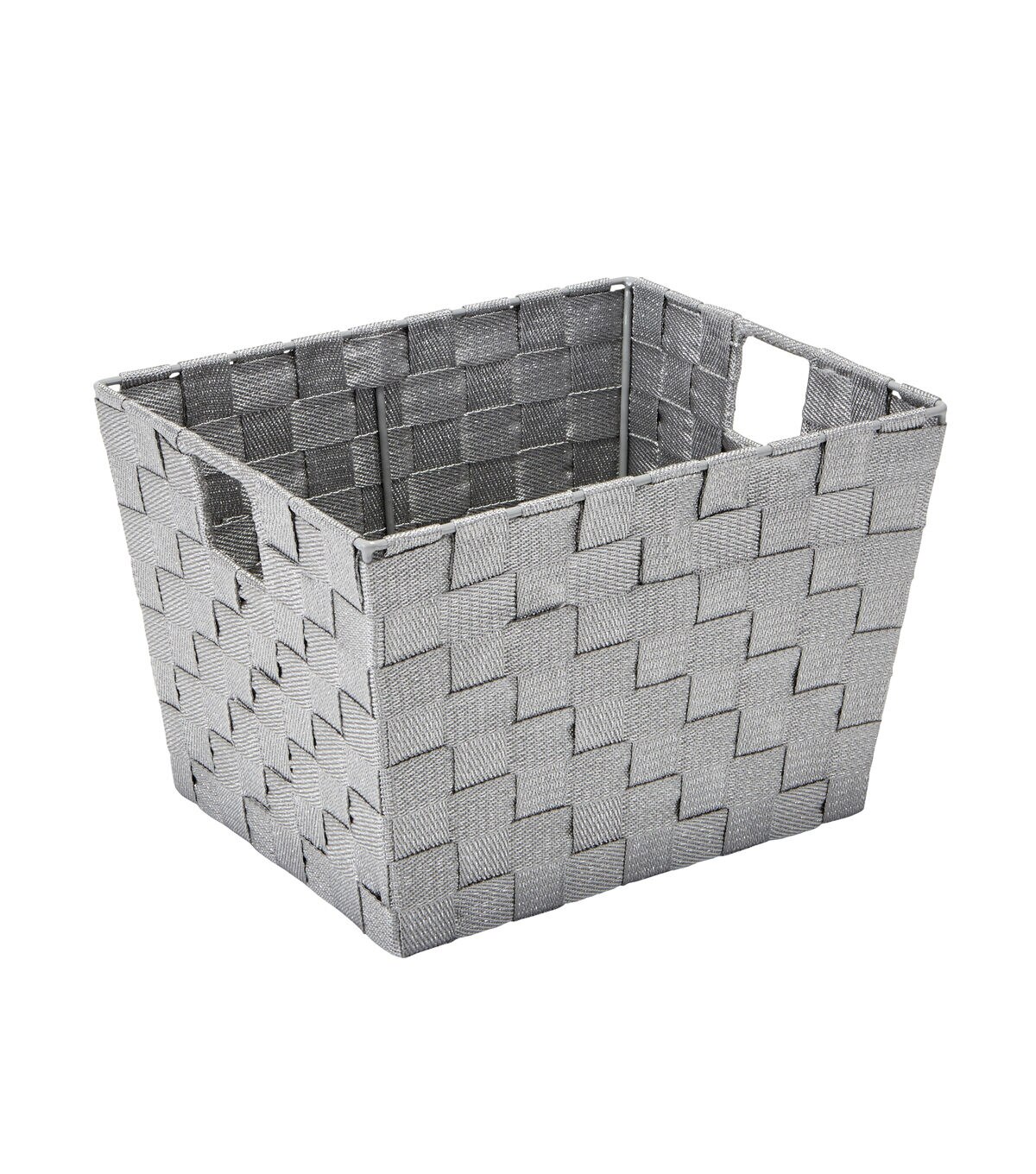 Simplify 10 x 8 Gray Lurex Striped Woven Storage Bin With Handles
