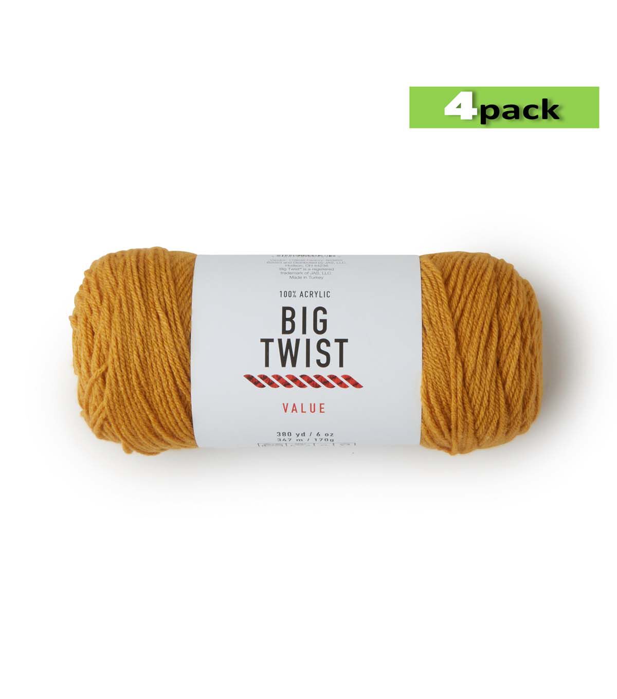 4pk Solid Mustard Medium Weight Acrylic 380yd Value Yarn by Big Twist