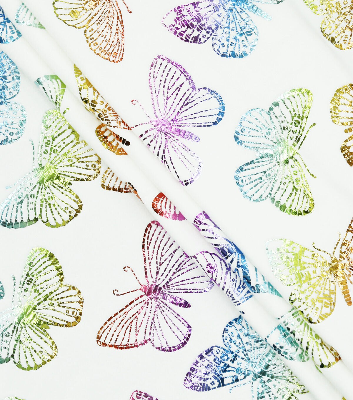 Multicolor Foil Rainbow Butterfly Pure Plush Fleece Fabric