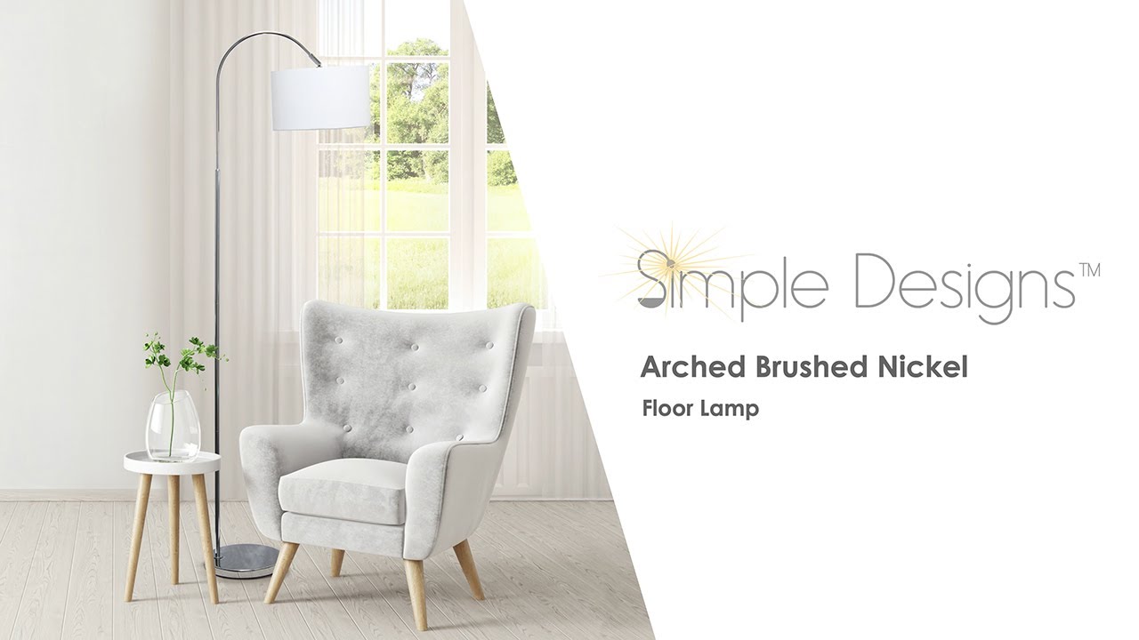 All The Rages Arched Brushed Nickel Floor Lamp, Black Shade