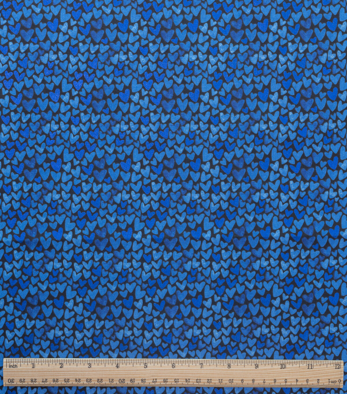 Packed Hearts Blue Quilt Foil Cotton Fabric by Keepsake Calico