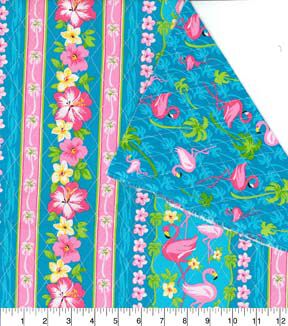 Fabric Traditions Pink Flamingos Double Faced Quilted Cotton Fabric