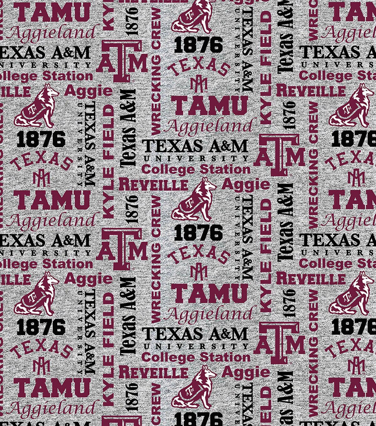 Texas A&M University Aggies Fleece Fabric Heather Verbiage