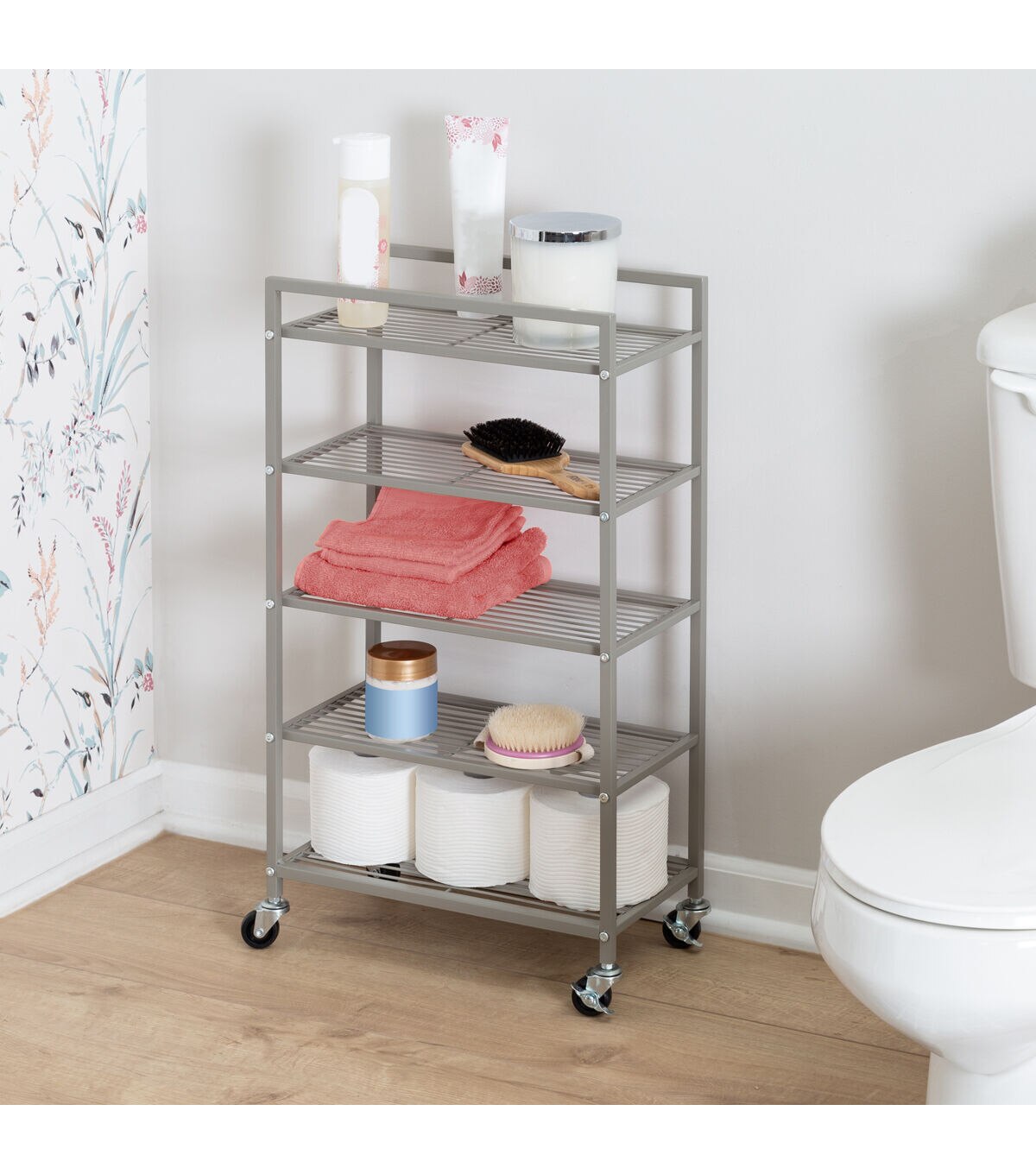 Honey Can Do 16 x 28 Satin Nickel 5 Tier Rolling Bath Storage Cart