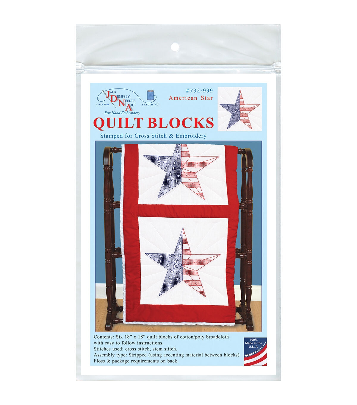 Jack Dempsey Needle Art 18 American Star Stamped Quilt Blocks 6pk