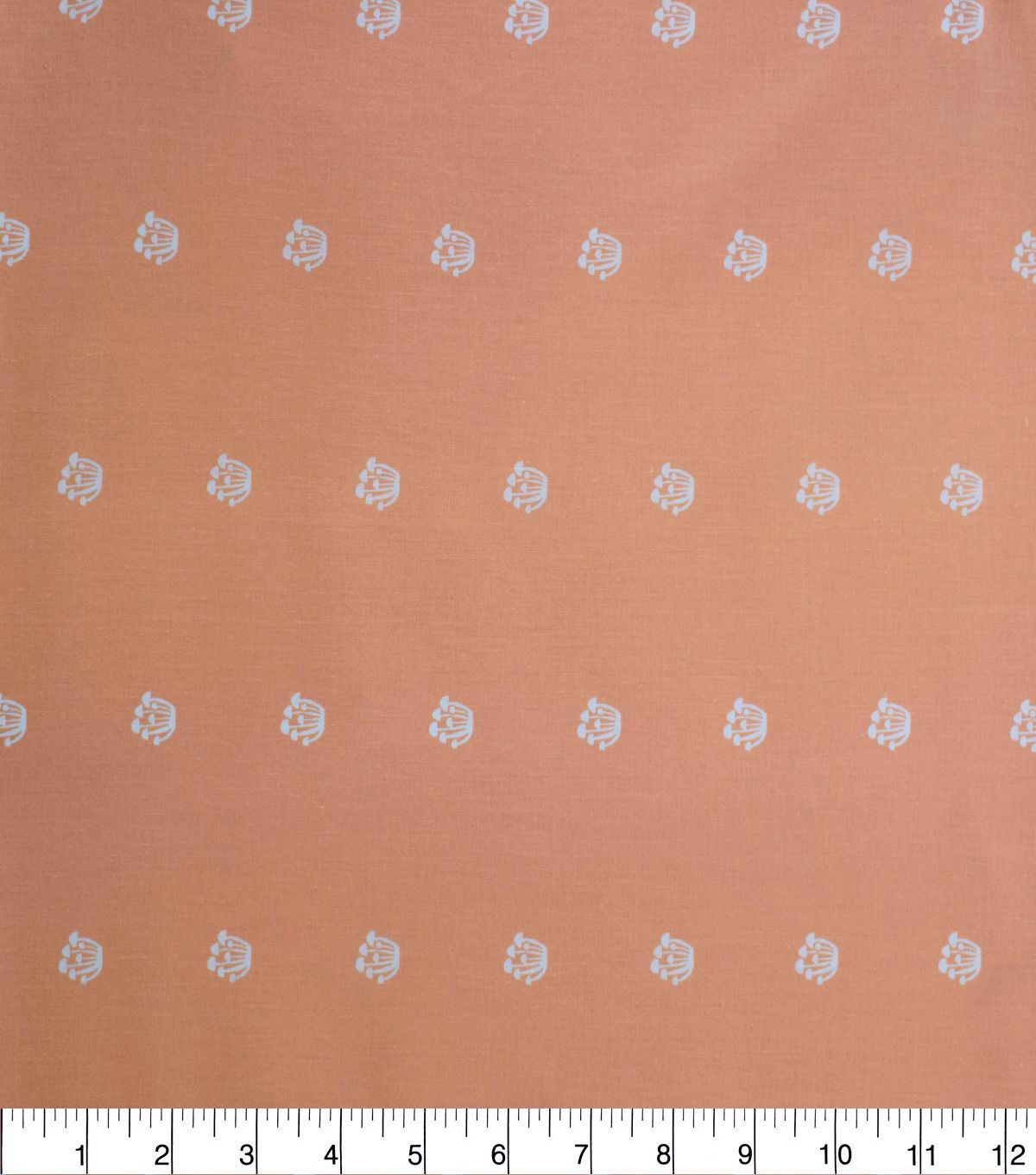 White Mini Mushrooms on Peach Quilt Cotton Fabric by Quilter's Showcase