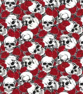 Fabric Traditions Skulls & Red Roses Packed Novelty Cotton Fabric