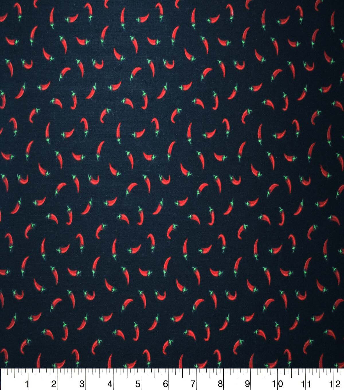 Garden Peppers on Black Cotton Fabric by Quilter's Showcase
