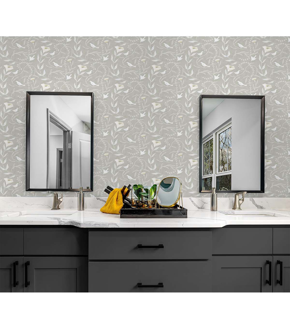 Elana Gabrielle 20.5' x 18' Flax Birdsong Peel & Stick Wallpaper