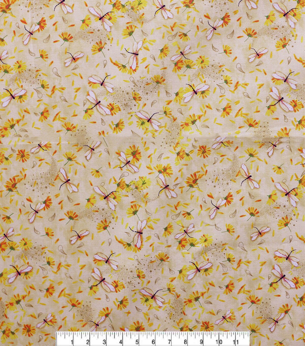 Dragonfly & Floral Quilt Metallic Cotton Fabric by Keepsake Calico