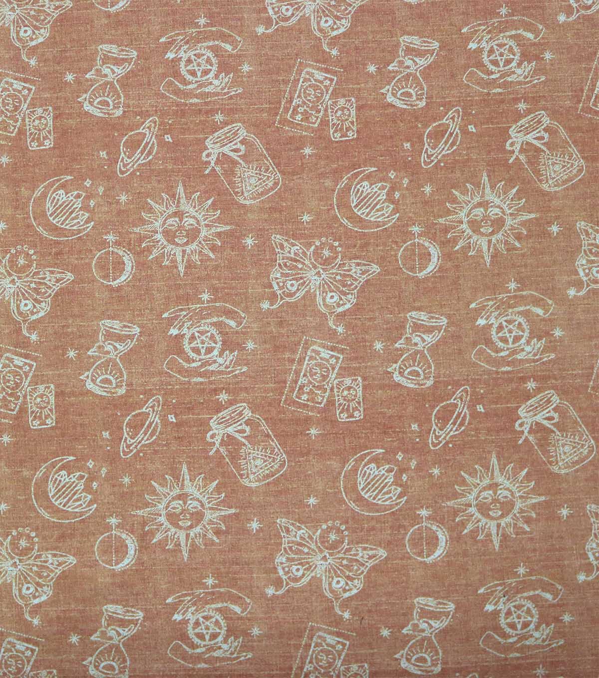White Sketched Celestial Icons Super Snuggle Flannel Fabric
