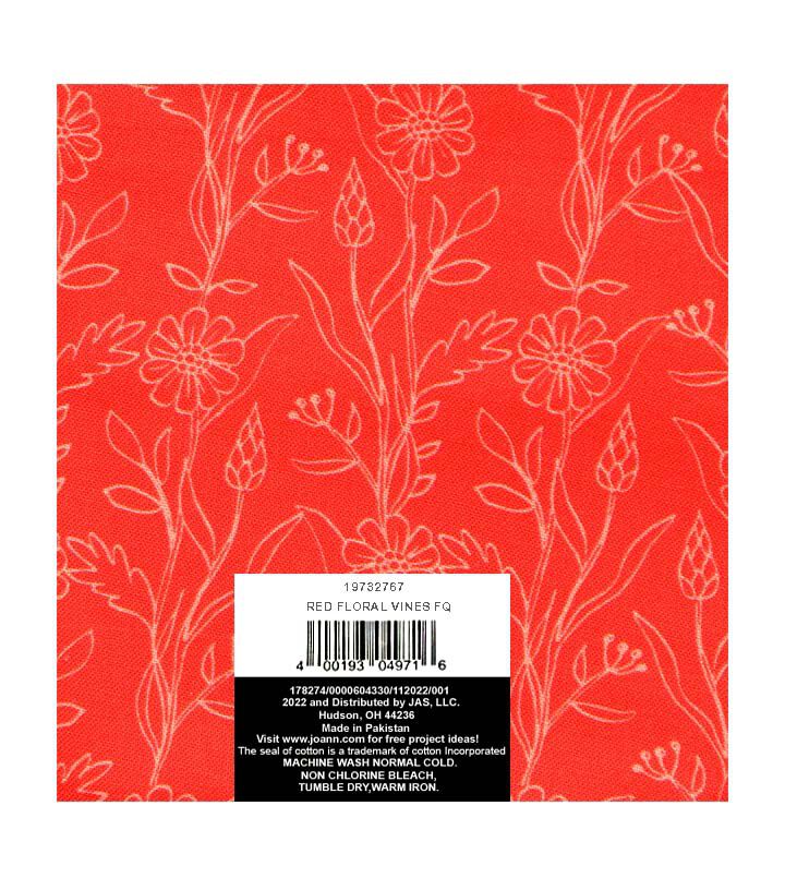 18 x 21 Vines on Red Quilt Cotton Fabric Quarter by Keepsake Calico