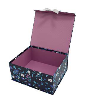 14.5 Floral on Dark Blue Flip Top Box With Bow by Place & Time