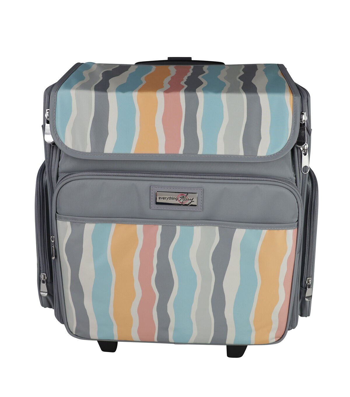 Everything Mary 19 Gray & Pastel Striped Collapsible Rolling Craft Bag