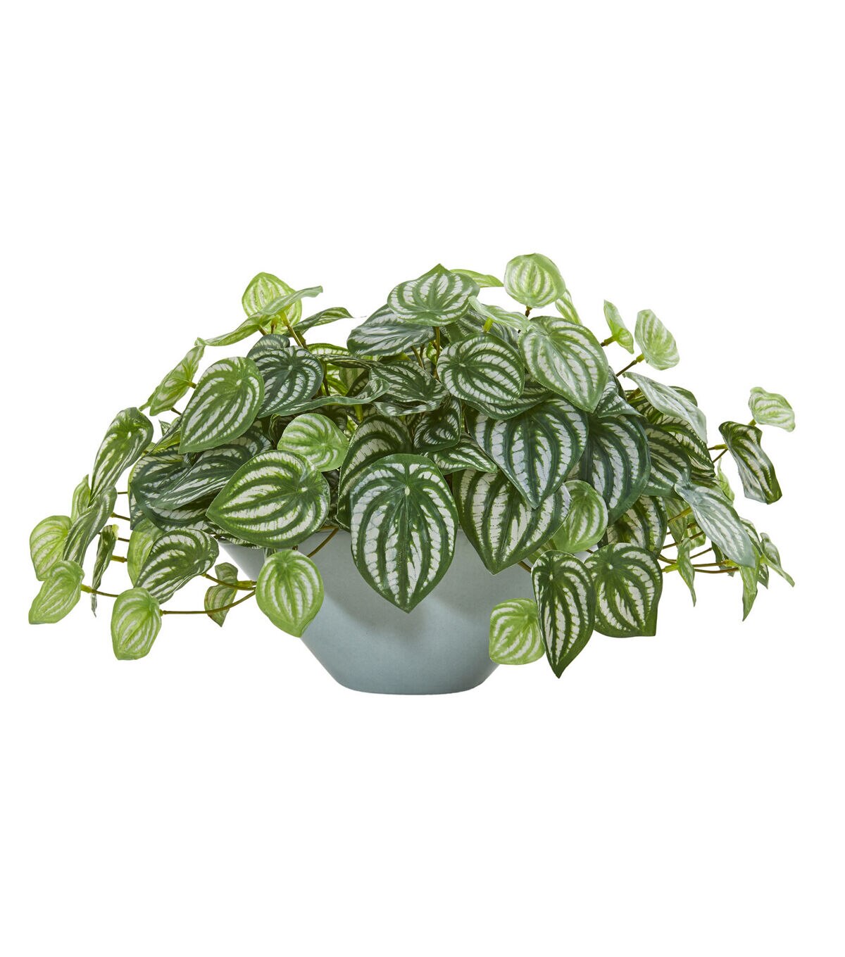 Nearly Natural 19 Real Touch Watermelon Peperomia Plant in Green Vase