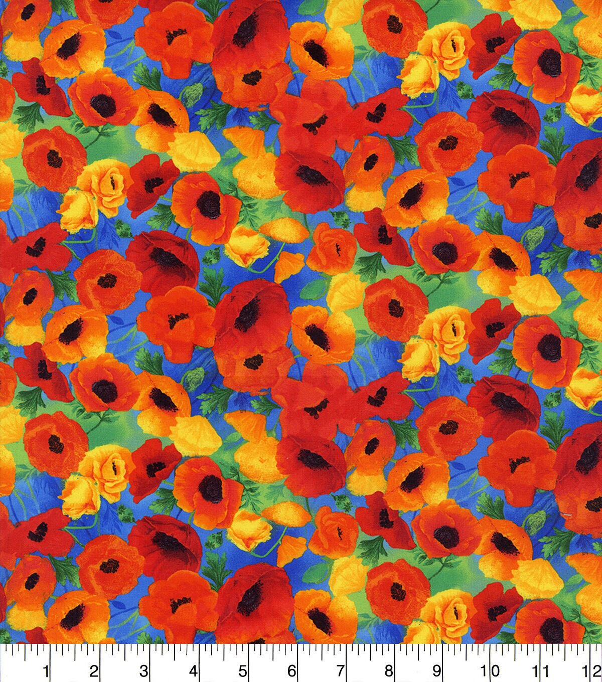 Hi Fashion Cluster Red Bright Poppies Premium Cotton Fabric