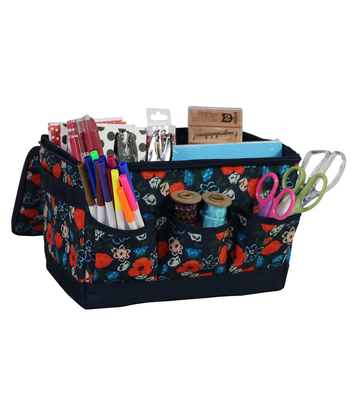 Everything Mary 8.5 x 8 Floral on Navy Craft Organizer With Lid